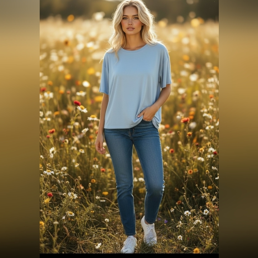 JANE AND DELANCEY Powder Blue Soft & Stretchy Lightweight Boxy Top, EUC, L